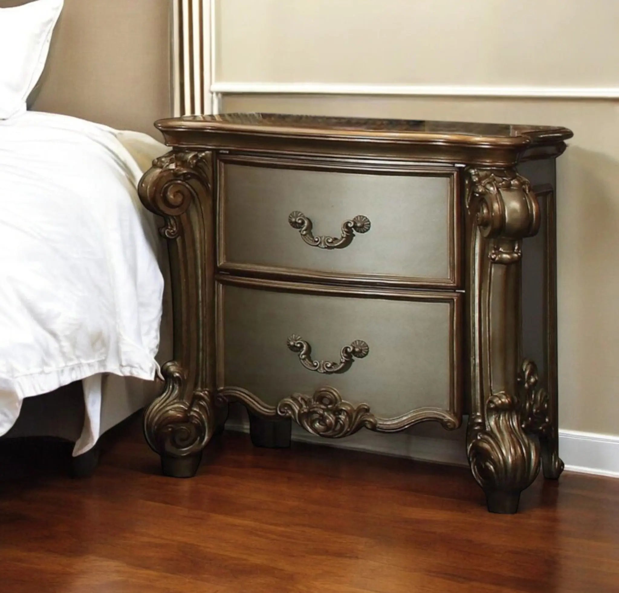 30" Bone Wood Two Drawer Nightstand Homeroots Bed & Bath