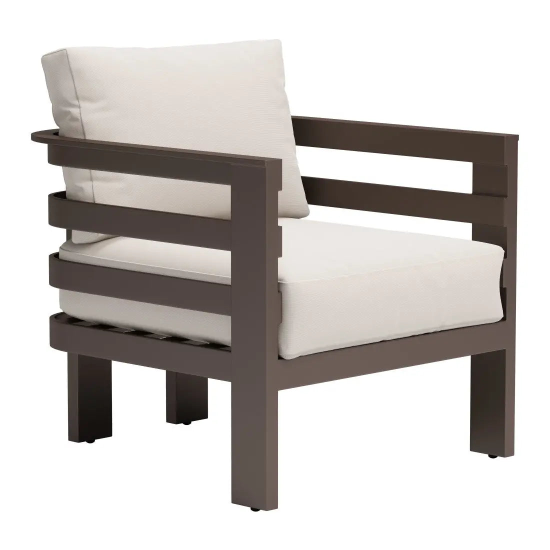 30" Brown Aluminum Outdoor Arm Chair with White Cushion Homeroots Outdoor