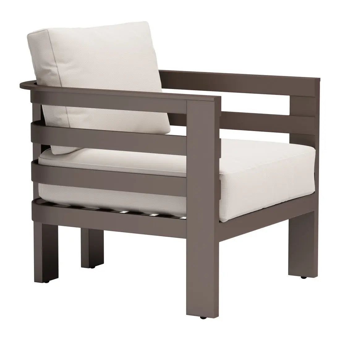 30" Brown Aluminum Outdoor Arm Chair with White Cushion Homeroots Outdoor