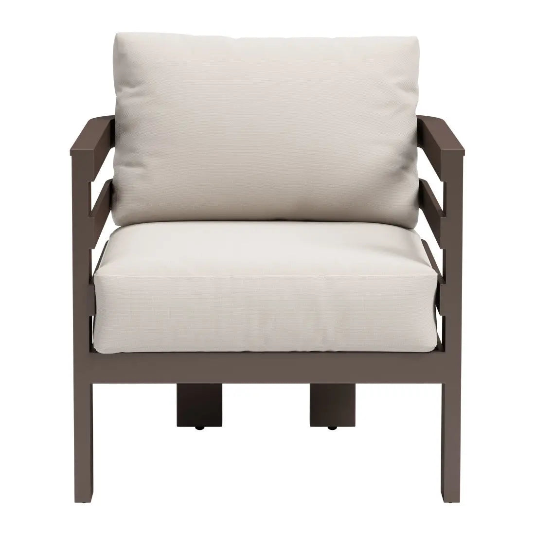 30" Brown Aluminum Outdoor Arm Chair with White Cushion Homeroots Outdoor