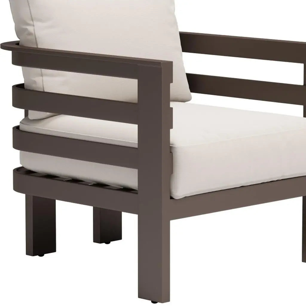 30" Brown Aluminum Outdoor Arm Chair with White Cushion Homeroots Outdoor