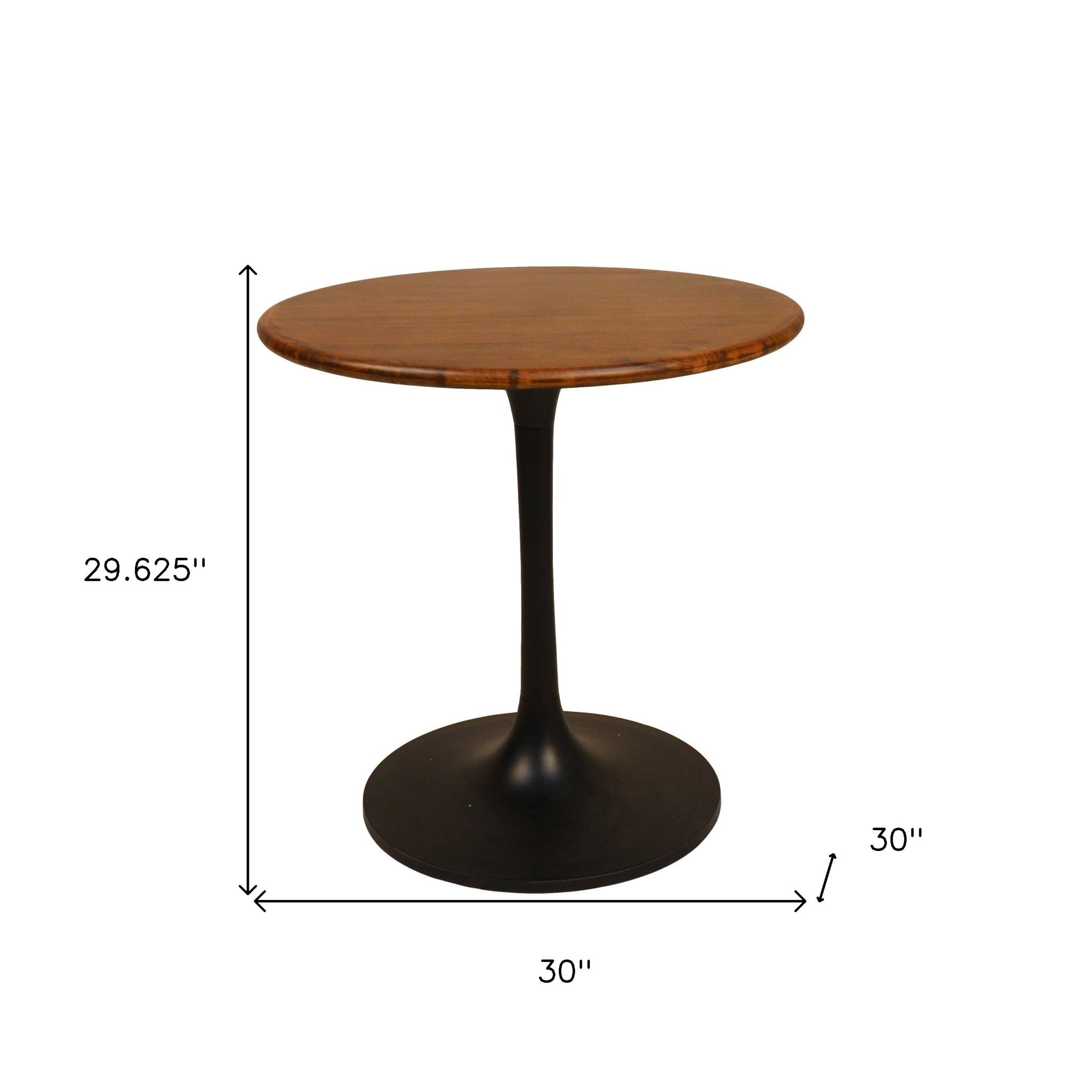 30" Brown And Black Rounded Solid Wood And Iron Pedestal Base Dining Table Homeroots Kitchen & Dining
