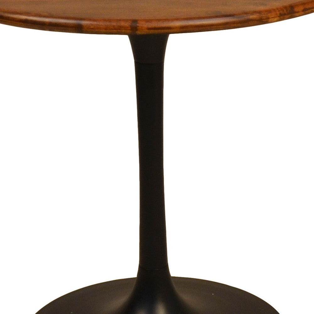 30" Brown And Black Rounded Solid Wood And Iron Pedestal Base Dining Table Homeroots Kitchen & Dining