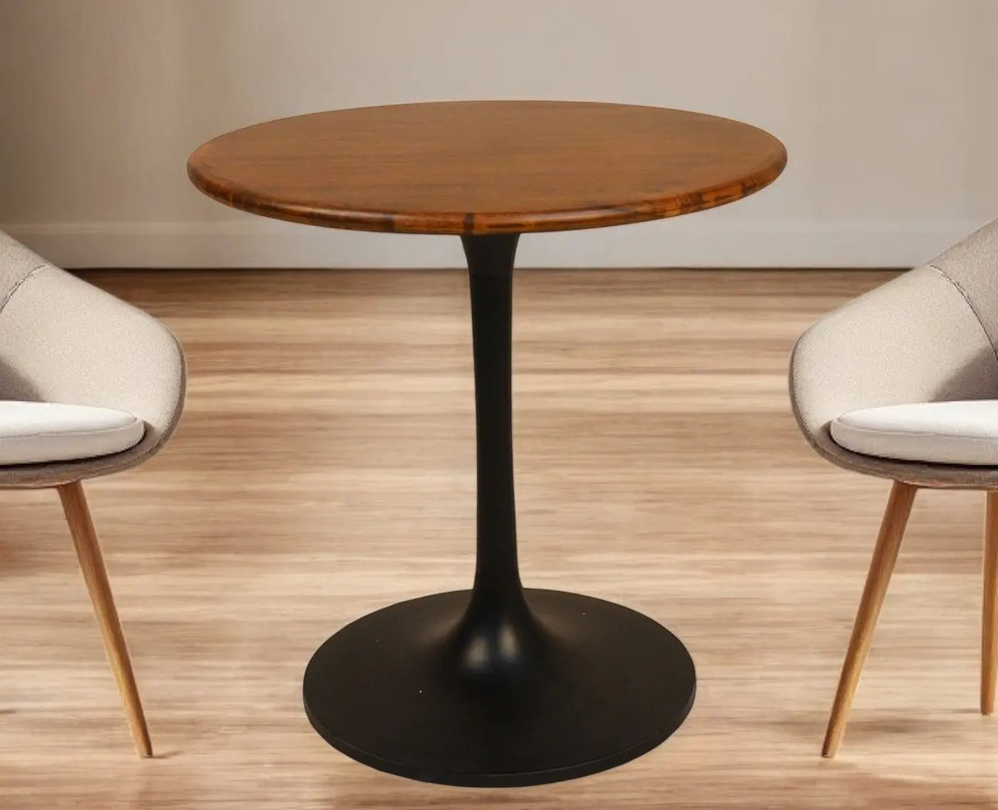 30" Brown And Black Rounded Solid Wood And Iron Pedestal Base Dining Table Homeroots Kitchen & Dining