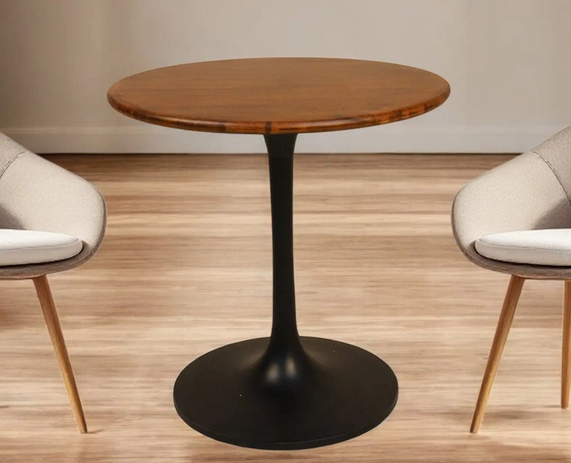 30" Brown And Black Rounded Solid Wood And Iron Pedestal Base Dining Table Homeroots Kitchen & Dining