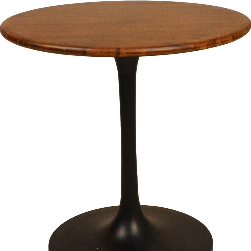 30" Brown And Black Rounded Solid Wood And Iron Pedestal Base Dining Table Homeroots Kitchen & Dining