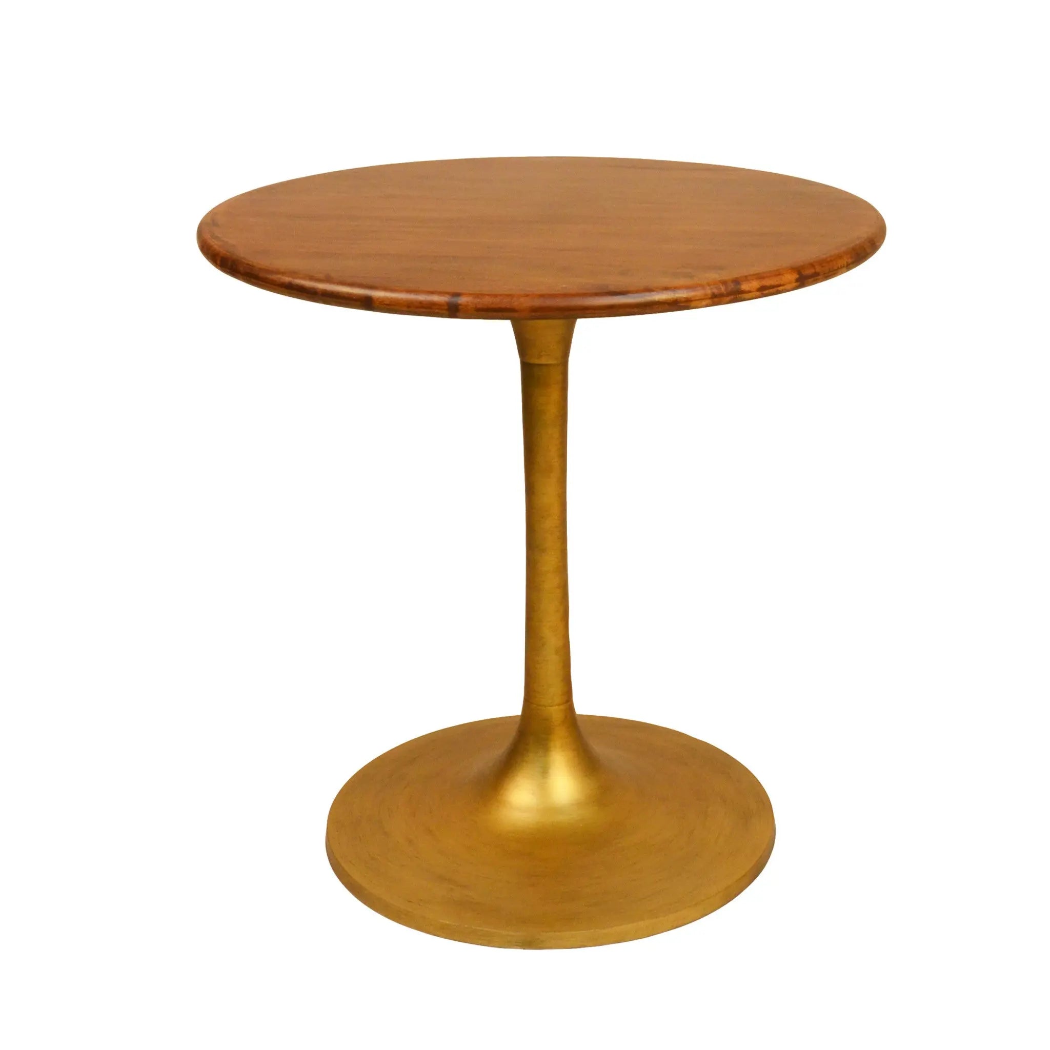 30" Brown And Gold Rounded Solid Wood And Iron Pedestal Base Dining Table Homeroots Kitchen & Dining