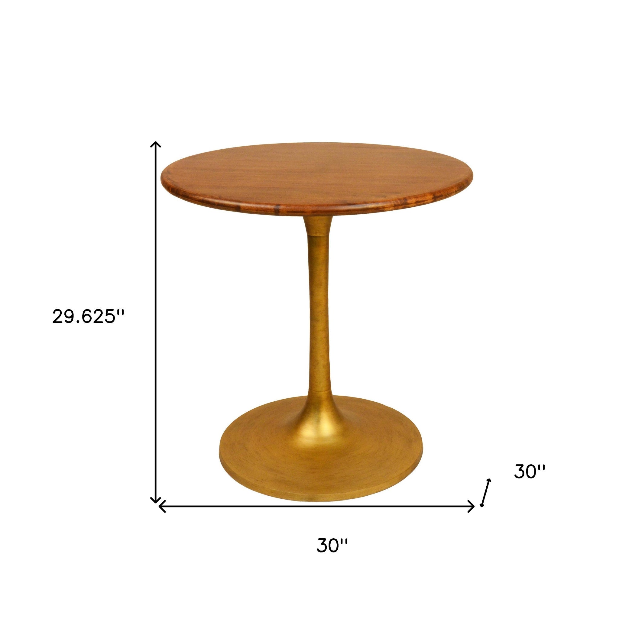 30" Brown And Gold Rounded Solid Wood And Iron Pedestal Base Dining Table Homeroots Kitchen & Dining