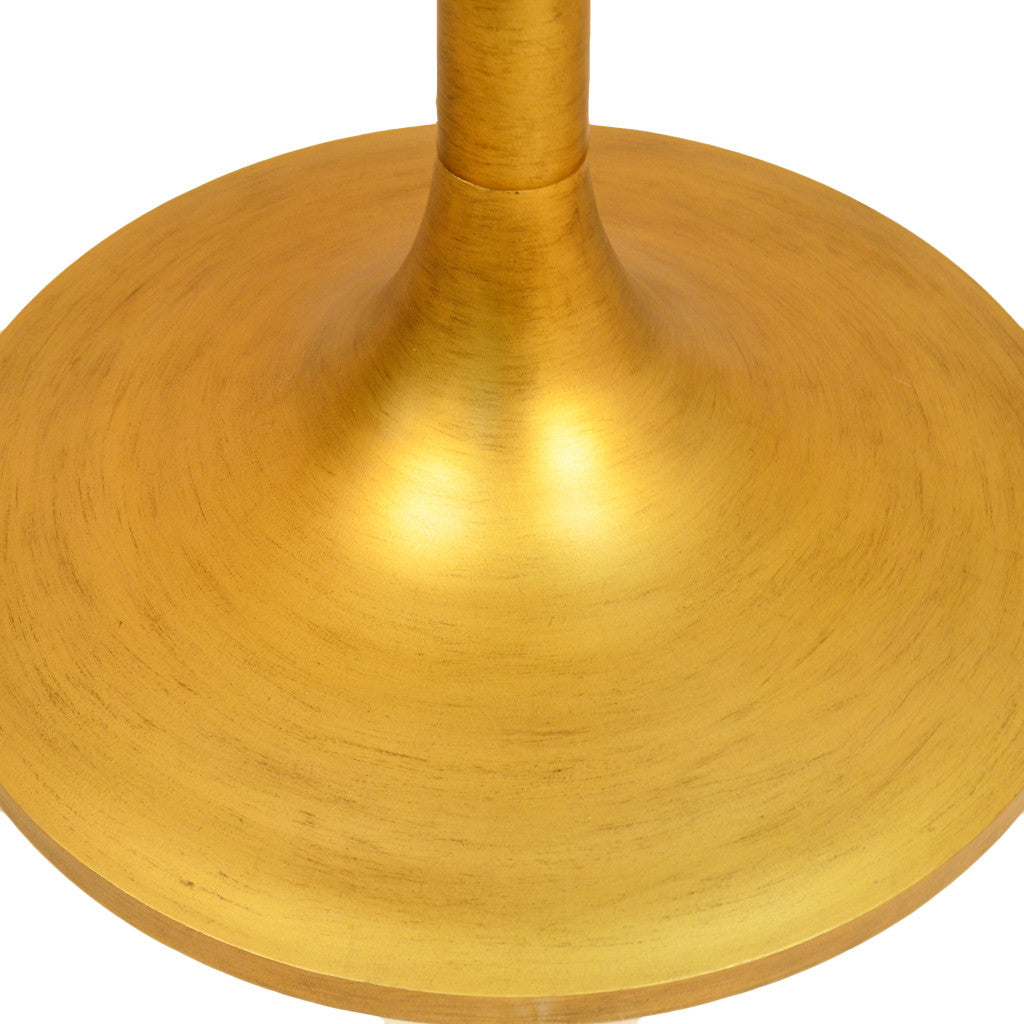 30" Brown And Gold Rounded Solid Wood And Iron Pedestal Base Dining Table Homeroots Kitchen & Dining