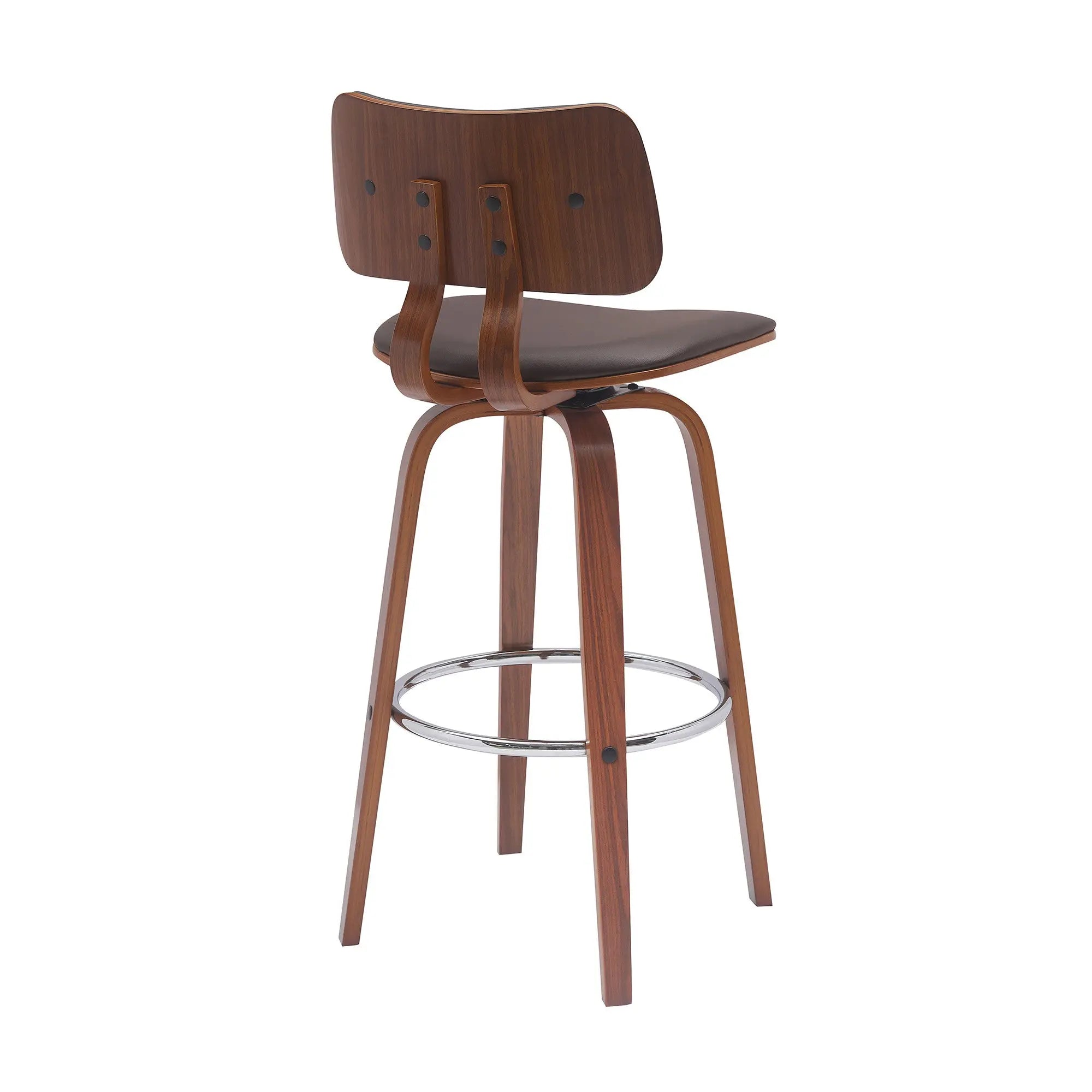 30" Brown And Wood Brown Faux Leather Swivel Low Back Bar Height Bar Chair Homeroots Living Room