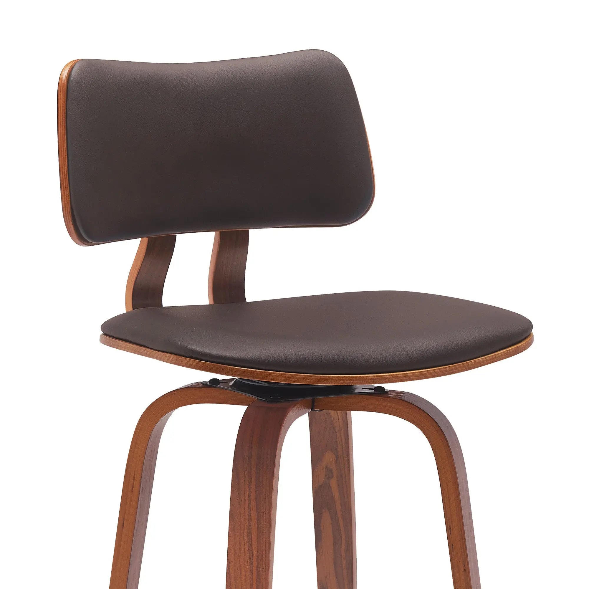 30" Brown And Wood Brown Faux Leather Swivel Low Back Bar Height Bar Chair Homeroots Living Room