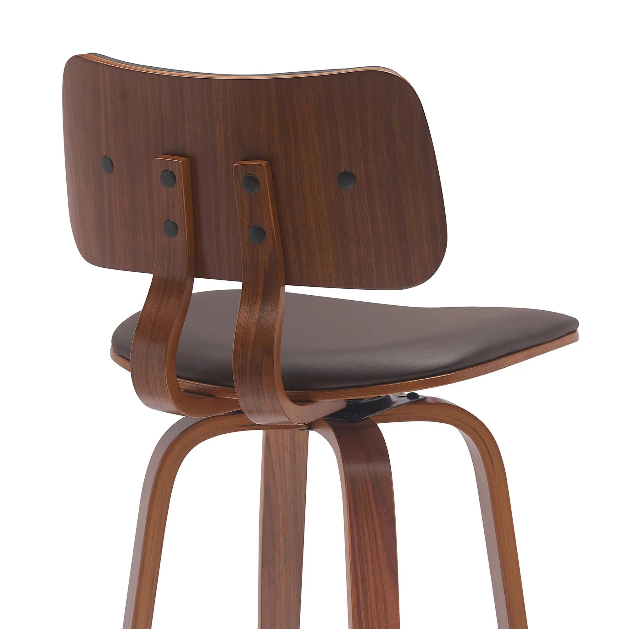 30" Brown And Wood Brown Faux Leather Swivel Low Back Bar Height Bar Chair Homeroots Living Room