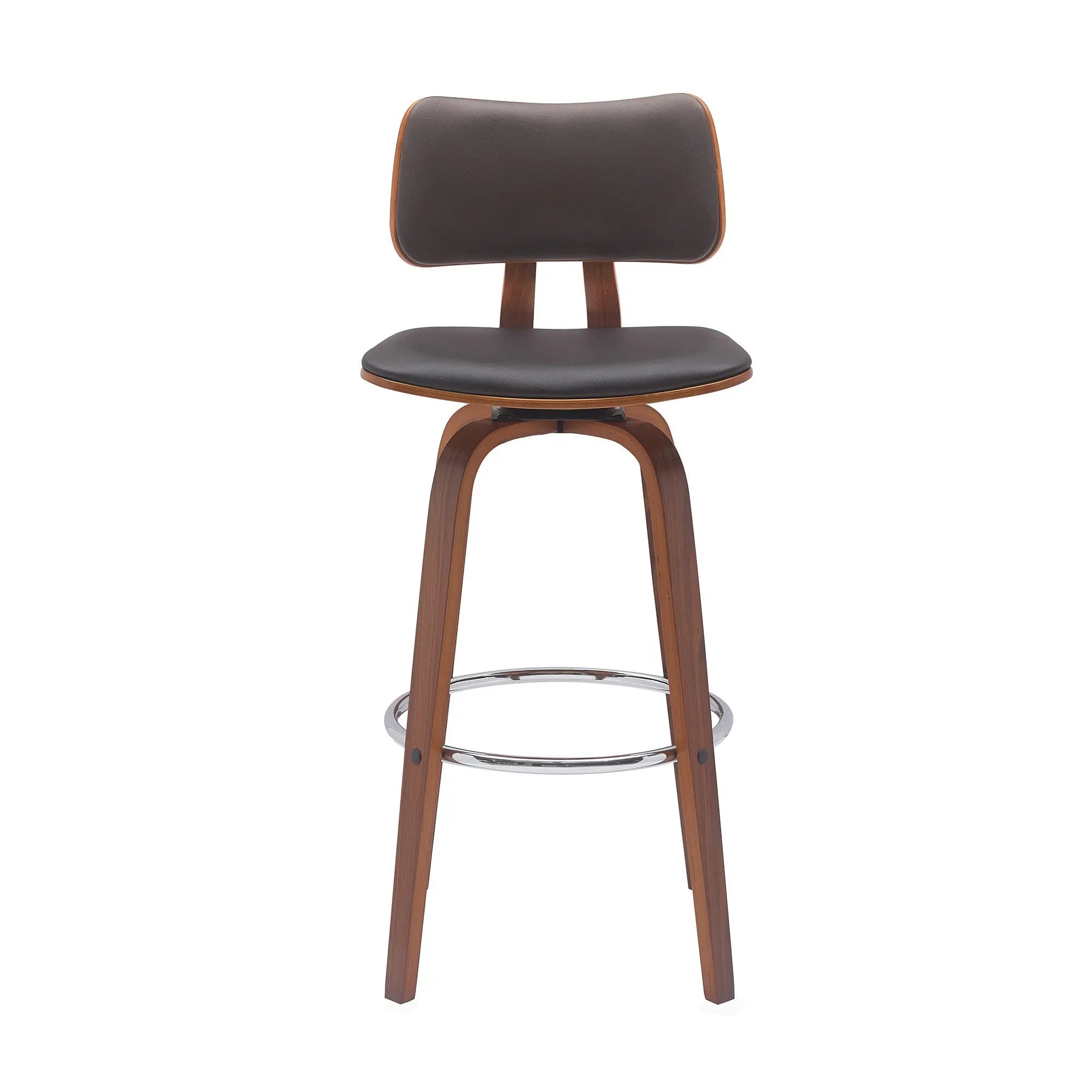 30" Brown And Wood Brown Faux Leather Swivel Low Back Bar Height Bar Chair Homeroots Living Room