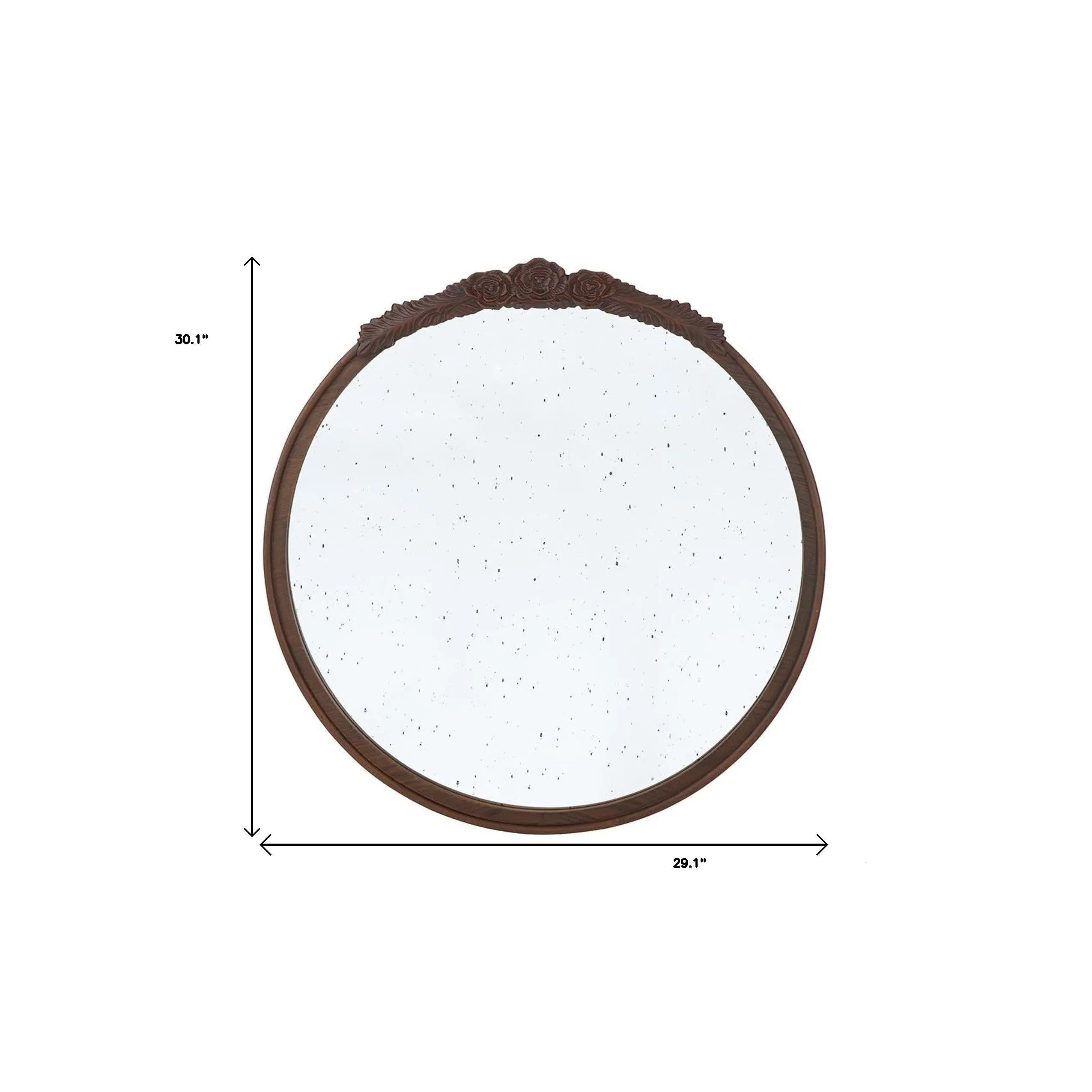 30" Brown Crowned Top Antiqued Glass Framed Accent Mirror Homeroots Bed & Bath