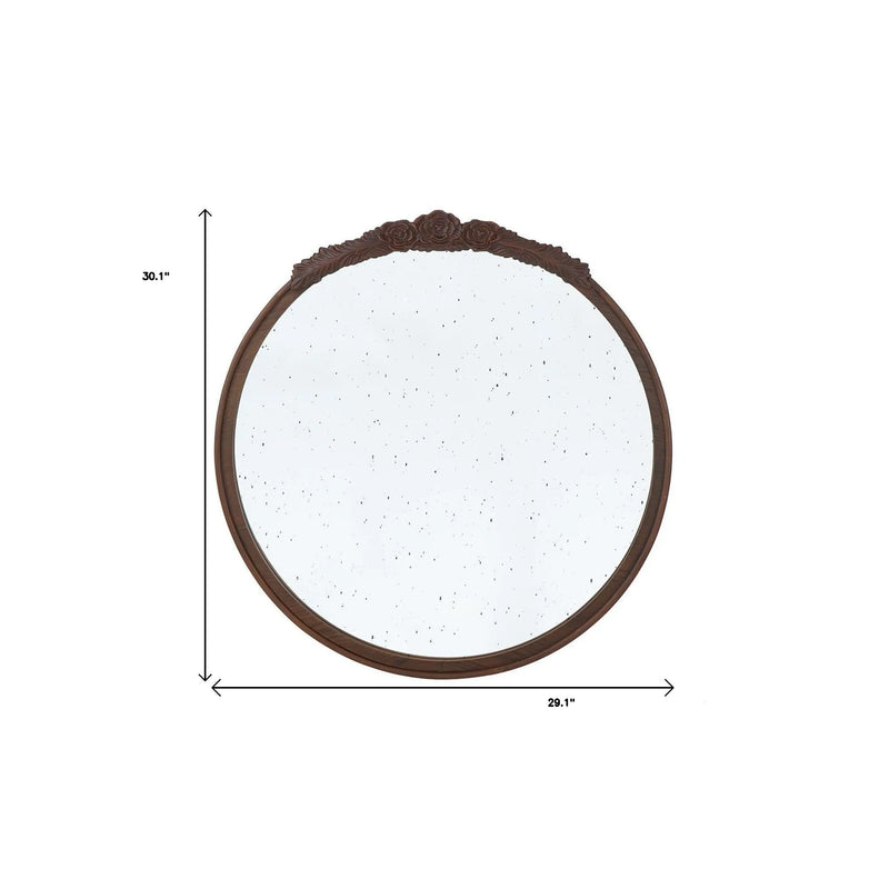 30" Brown Crowned Top Antiqued Glass Framed Accent Mirror Homeroots Bed & Bath