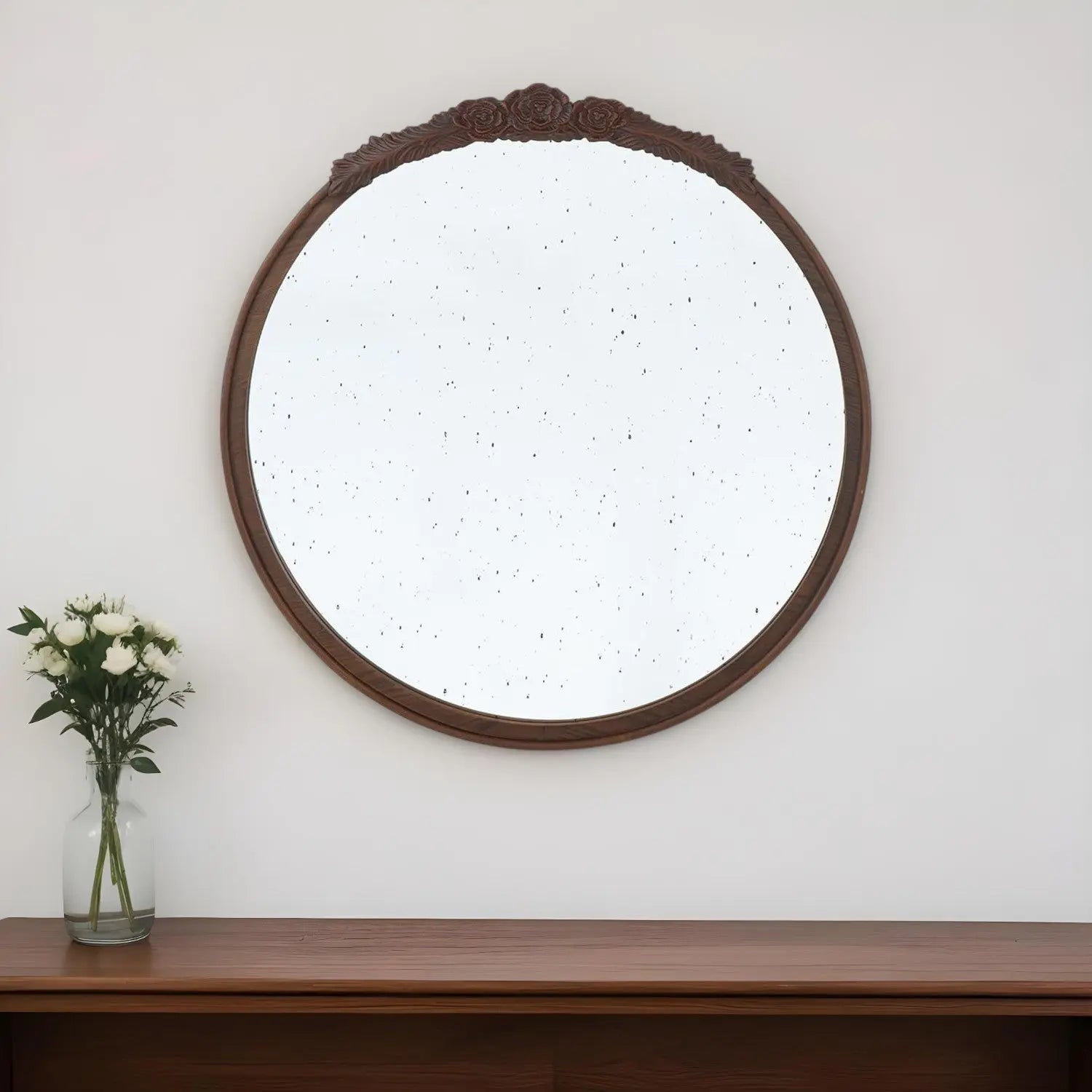 30" Brown Crowned Top Antiqued Glass Framed Accent Mirror Homeroots Bed & Bath