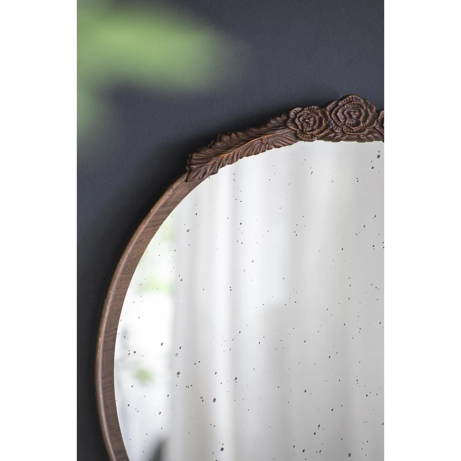 30" Brown Crowned Top Antiqued Glass Framed Accent Mirror Homeroots Bed & Bath