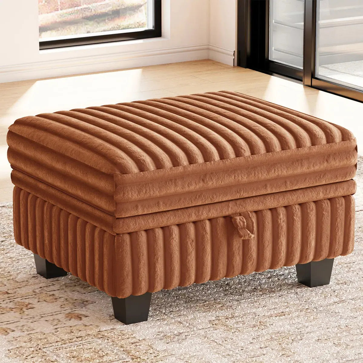 30" Brown and Black Faux Fur Storage Ottoman Homeroots Living Room