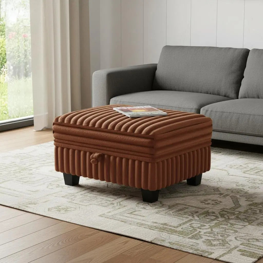 30" Brown and Black Faux Fur Storage Ottoman Homeroots Living Room