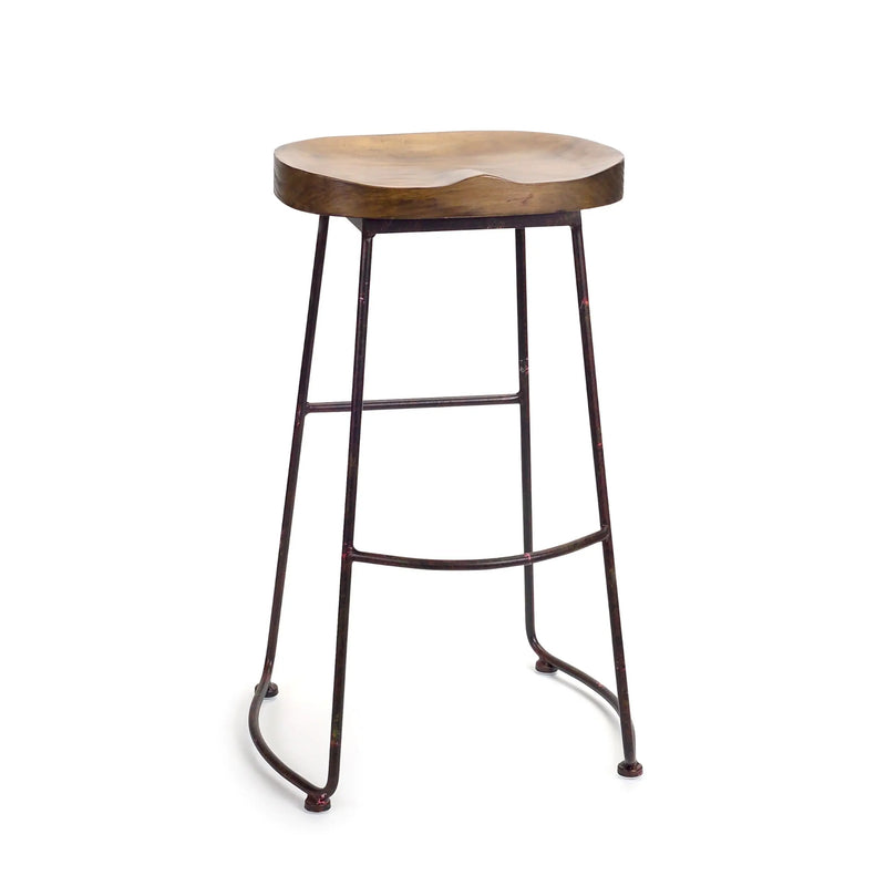 30" Brown and Black Wood and Steel Bar Height Bar Chair Homeroots Living Room