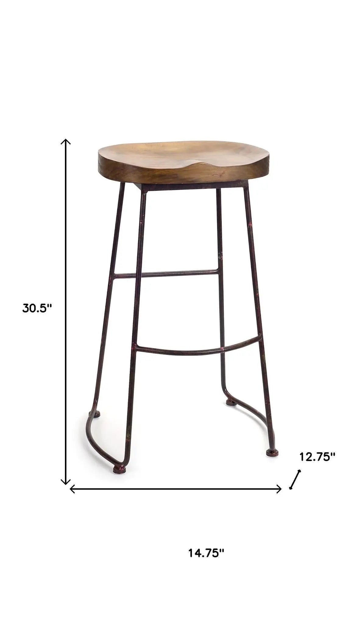 30" Brown and Black Wood and Steel Bar Height Bar Chair Homeroots Living Room