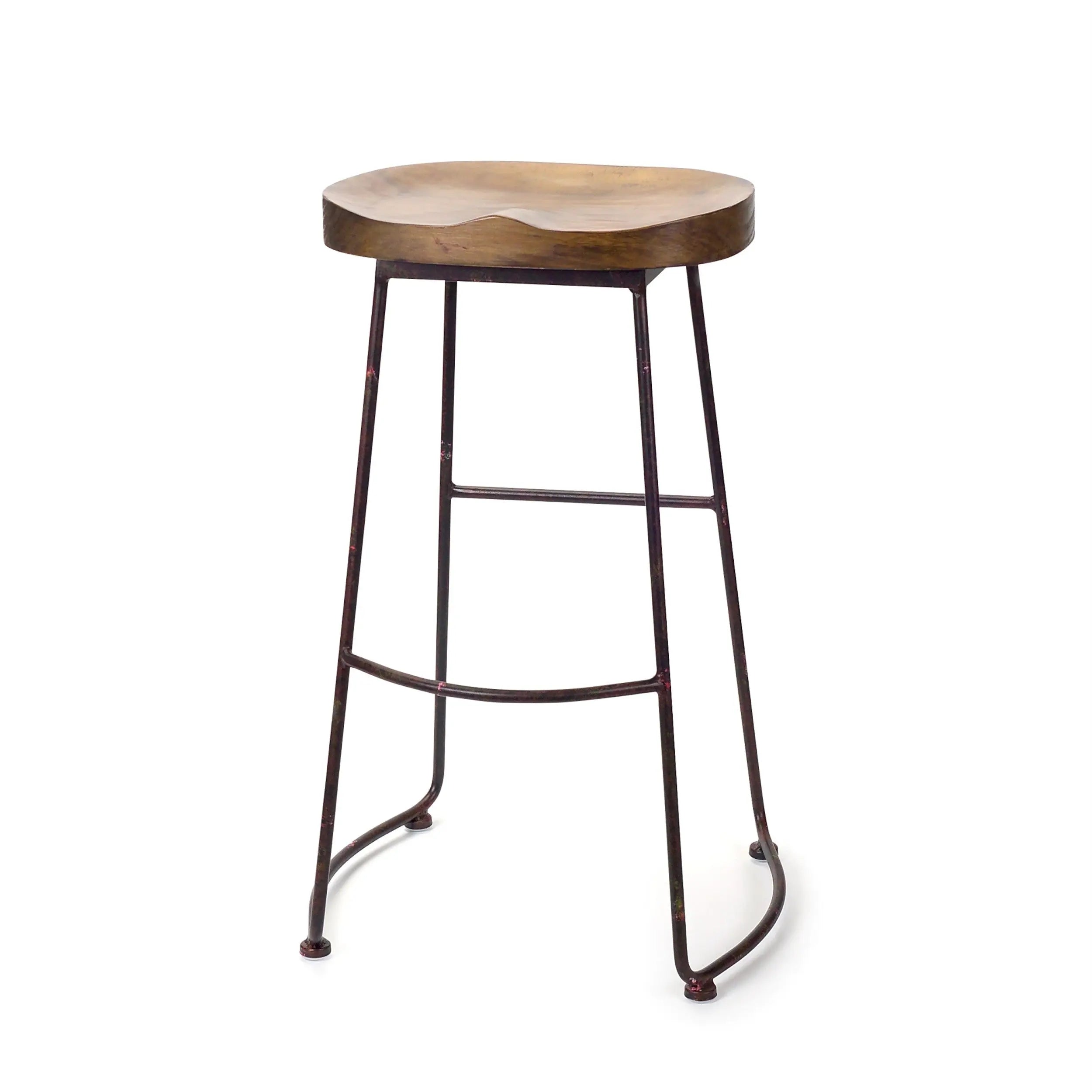 30" Brown and Black Wood and Steel Bar Height Bar Chair Homeroots Living Room