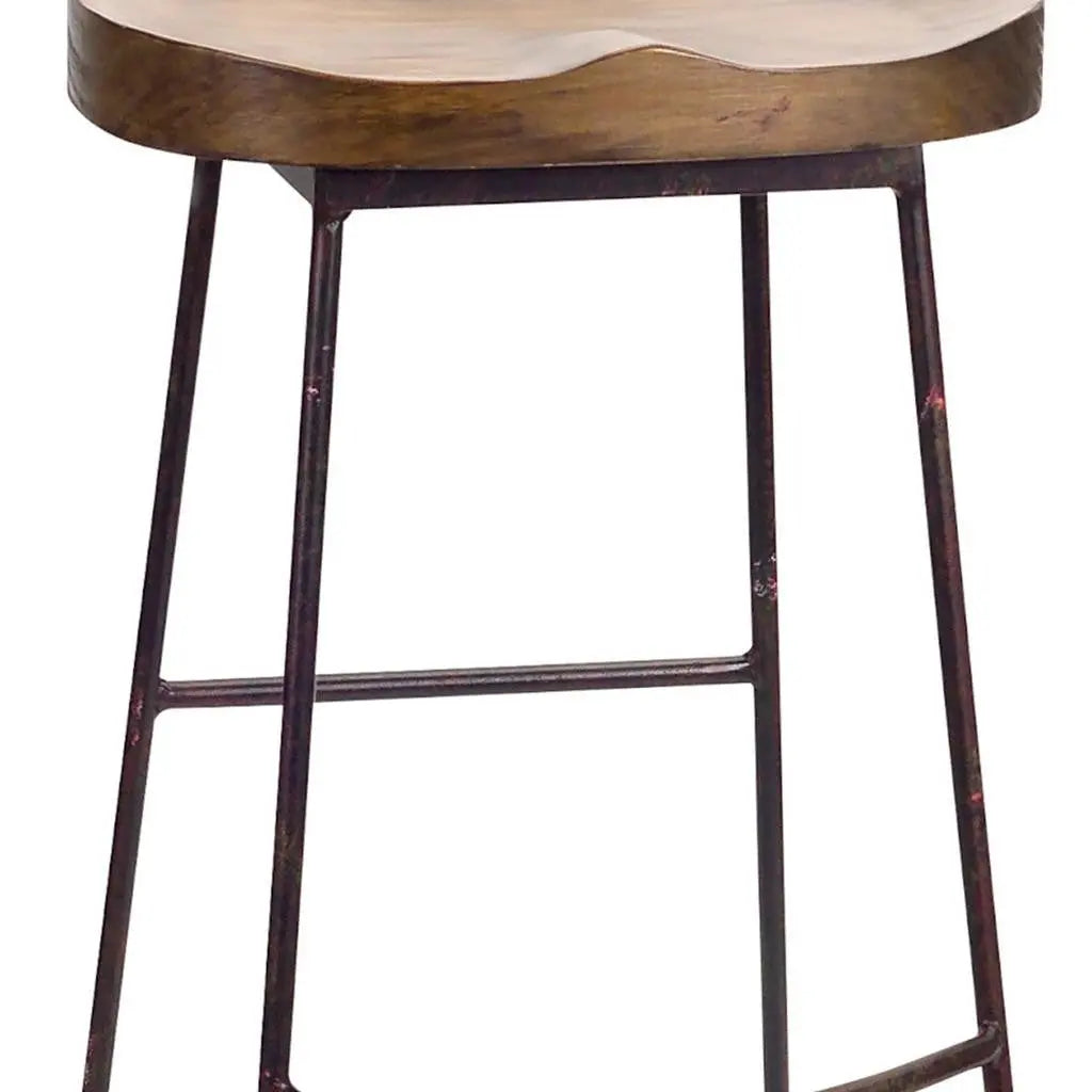30" Brown and Black Wood and Steel Bar Height Bar Chair Homeroots Living Room