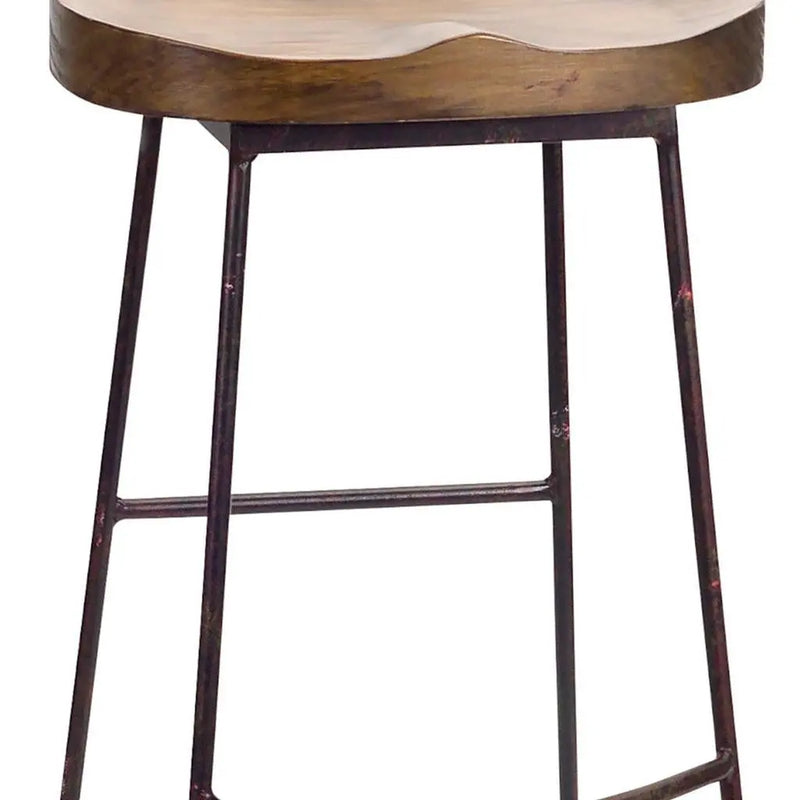 30" Brown and Black Wood and Steel Bar Height Bar Chair Homeroots Living Room