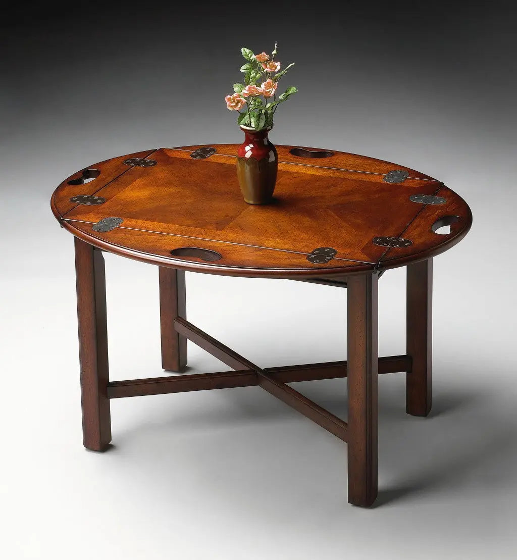 30" Brown and Dark Brown Wood Oval Coffee Table Homeroots Living Room