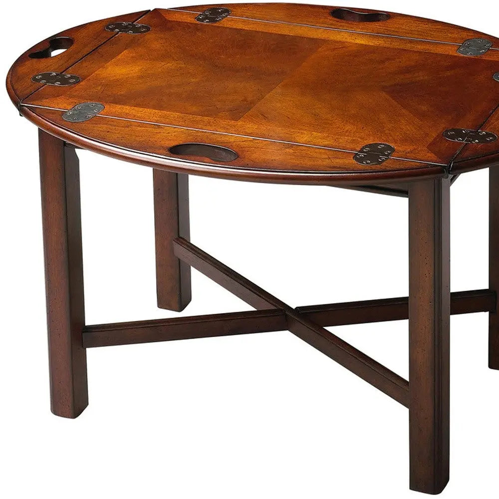 30" Brown and Dark Brown Wood Oval Coffee Table Homeroots Living Room