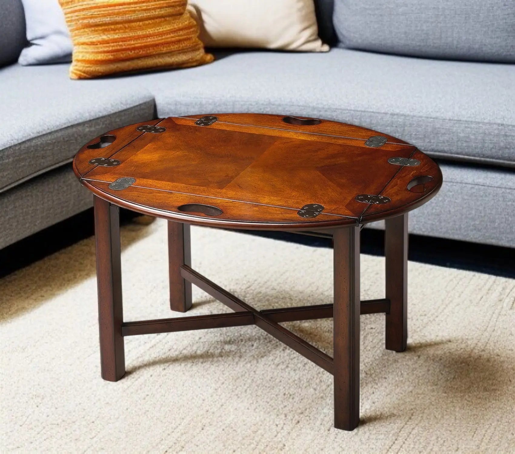 30" Brown and Dark Brown Wood Oval Coffee Table Homeroots Living Room
