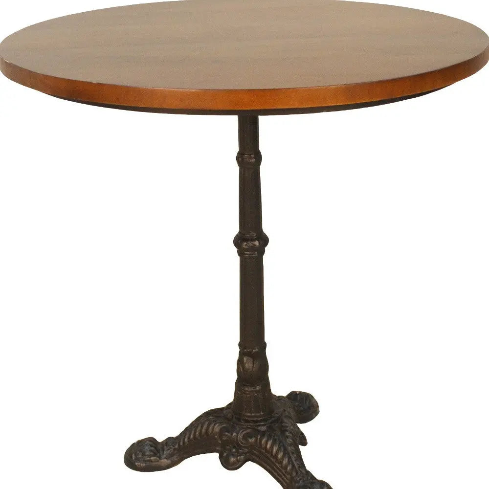 30" Chestnut And Black Rounded Solid Wood And Iron Pedestal Base Dining Table Homeroots Living Room