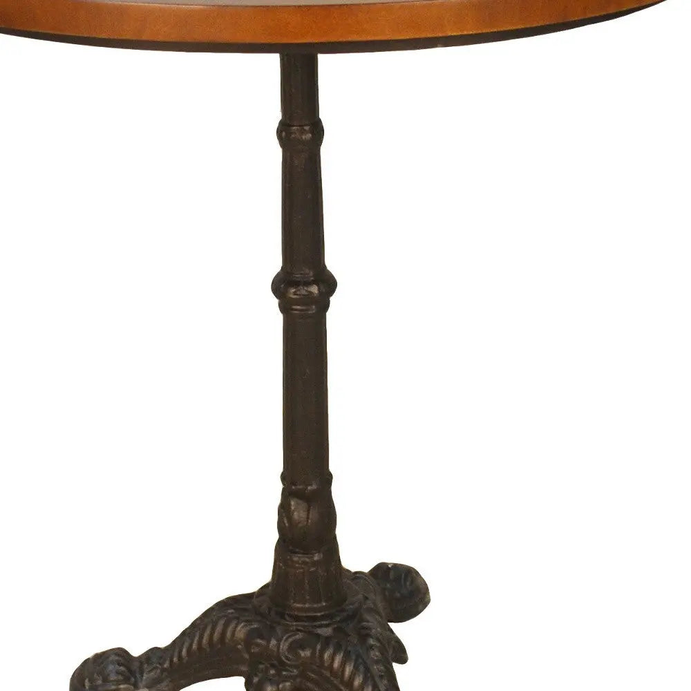 30" Chestnut And Black Rounded Solid Wood And Iron Pedestal Base Dining Table Homeroots Living Room