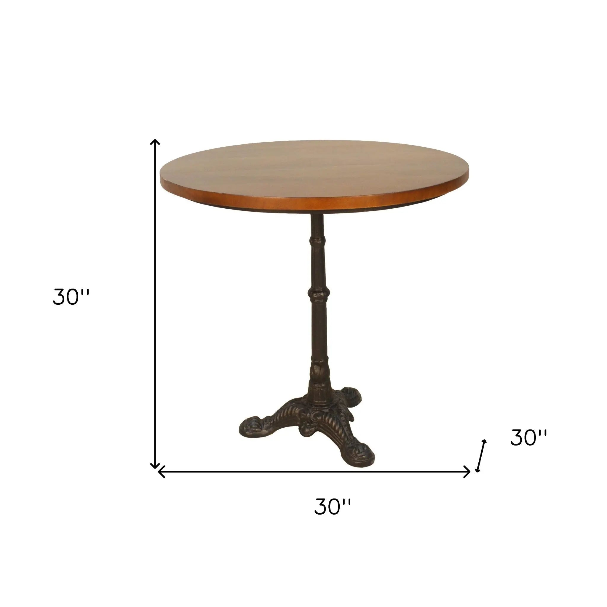 30" Chestnut And Black Rounded Solid Wood And Iron Pedestal Base Dining Table Homeroots Living Room