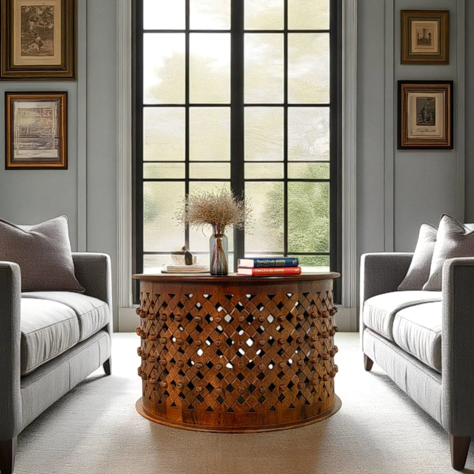 30" Chestnut Solid Wood Round Solid Drum Coffee Table Homeroots Living Room