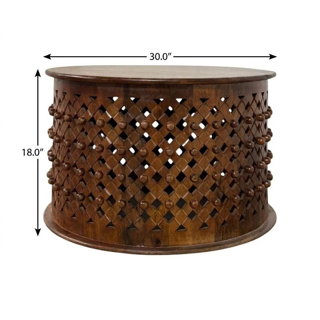 30" Chestnut Solid Wood Round Solid Drum Coffee Table Homeroots Living Room