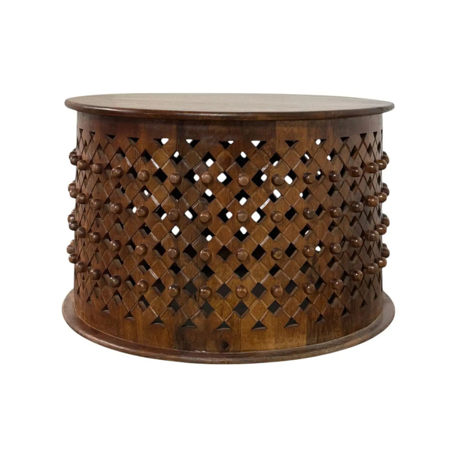 30" Chestnut Solid Wood Round Solid Drum Coffee Table Homeroots Living Room