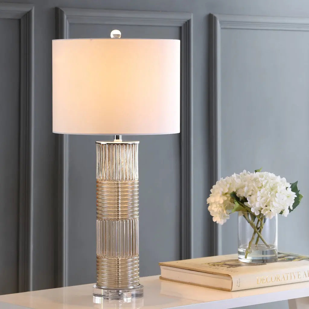 30" Clear Table Lamp With Drum Shade Homeroots Lighting