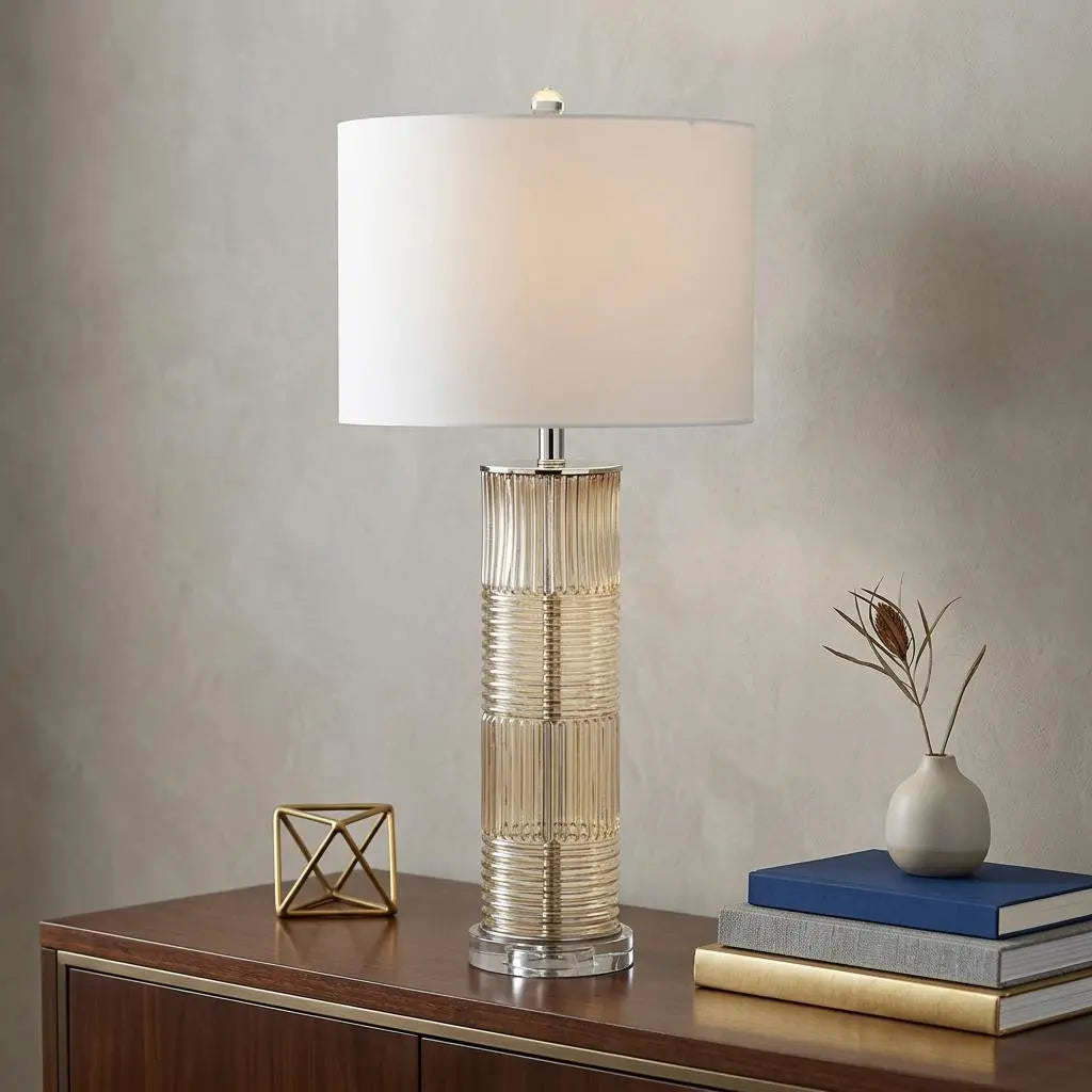 30" Clear Table Lamp With Drum Shade Homeroots Lighting