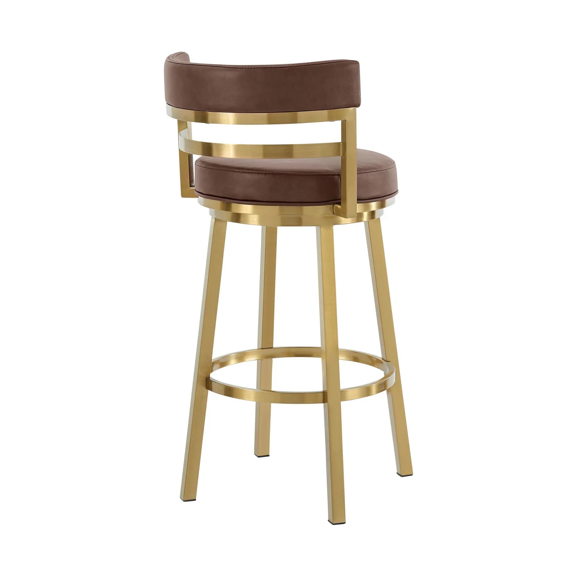 30" Coffee and Gold Faux Leather and Stainless Steel Low Back Bar Height Swivel Bar Chair Homeroots Living Room