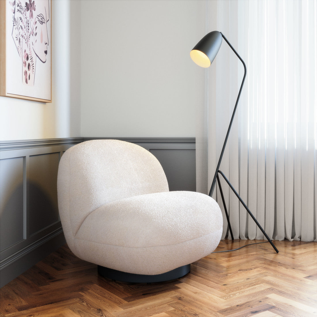 30" Cream And Black Faux Shearling And Upholstered Slipper Chair Homeroots Living Room