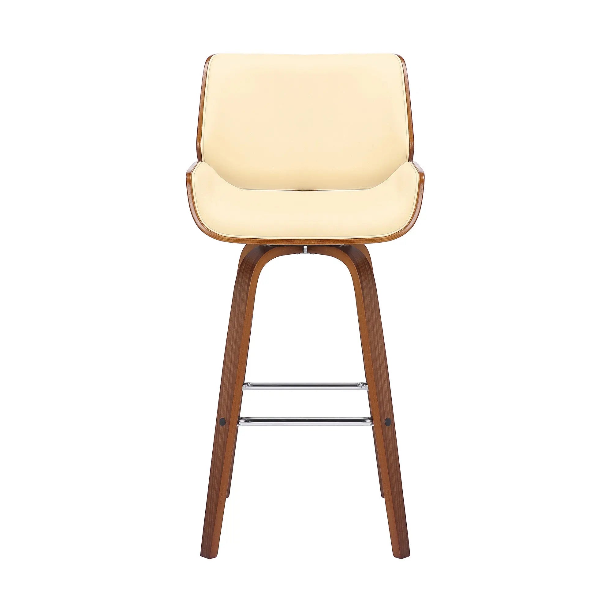 30" Cream And Brown Faux Leather And Solid Wood Swivel Bar Height Bar Chair Homeroots Living Room