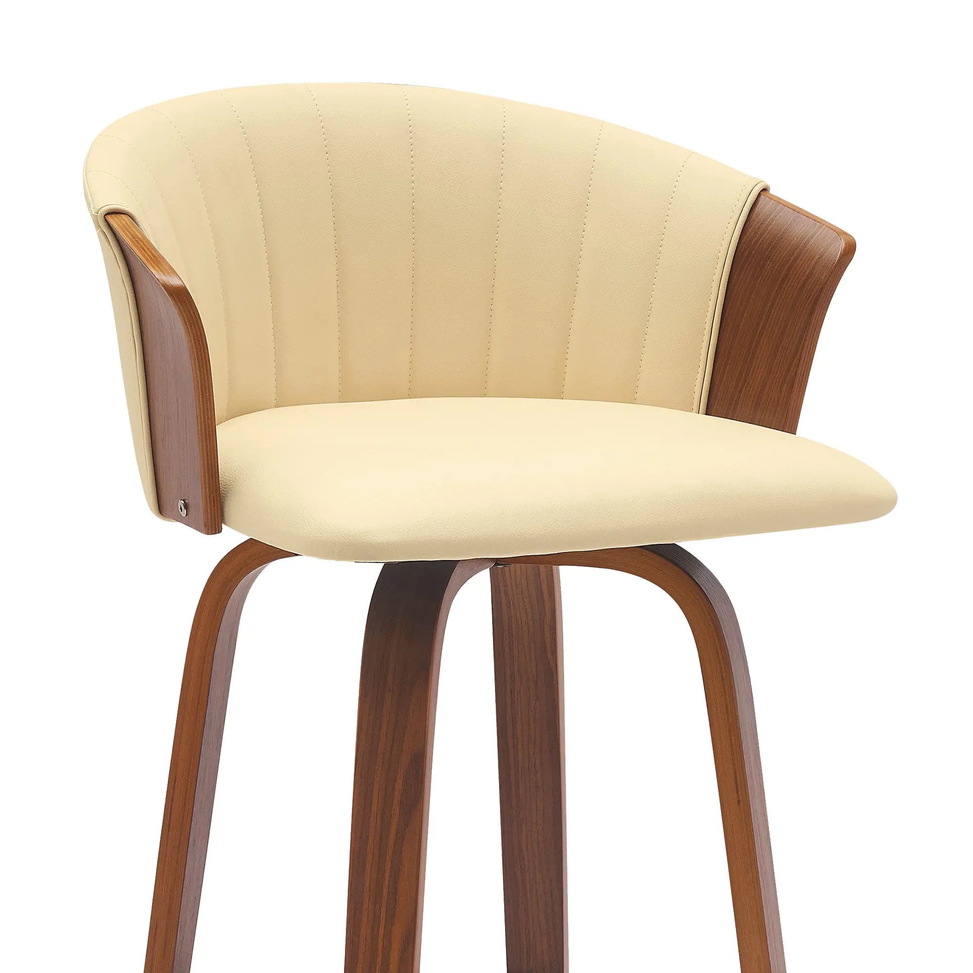 30" Cream And Wood Brown Faux Leather Swivel Bar Height Bar Chair Homeroots Living Room