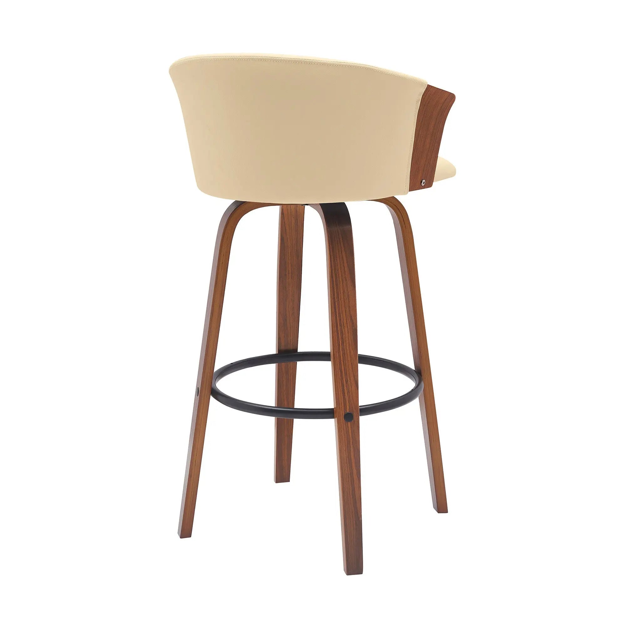 30" Cream And Wood Brown Faux Leather Swivel Bar Height Bar Chair Homeroots Living Room