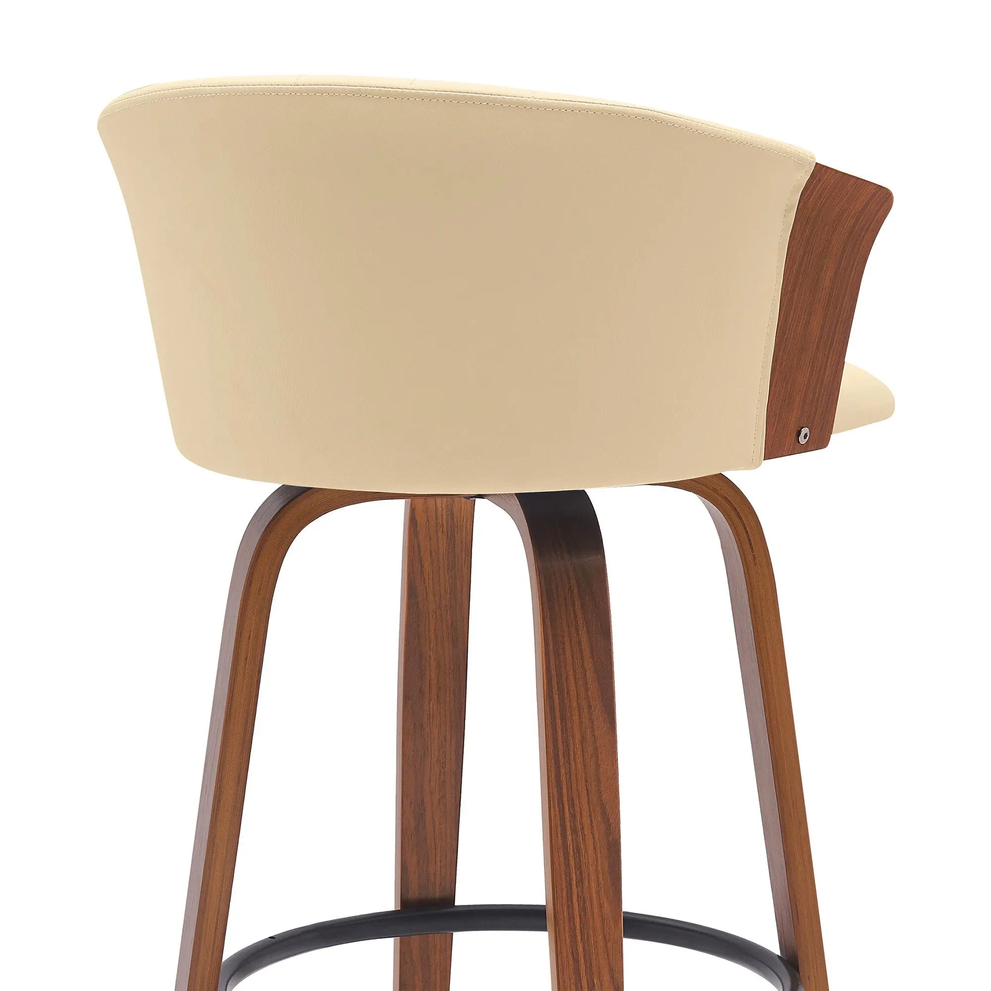 30" Cream And Wood Brown Faux Leather Swivel Bar Height Bar Chair Homeroots Living Room