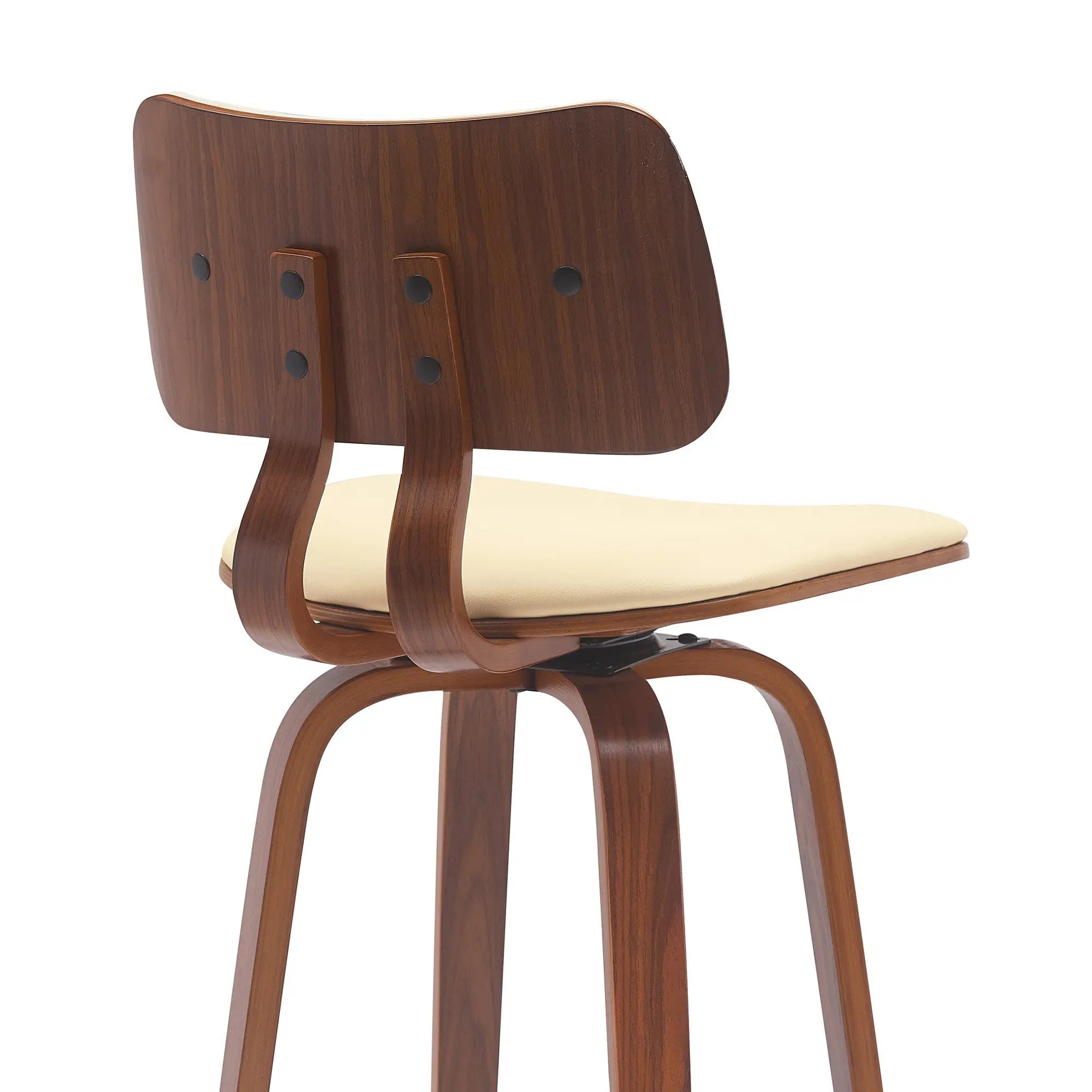 30" Cream And Wood Brown Faux Leather Swivel Low Back Bar Height Bar Chair Homeroots Living Room