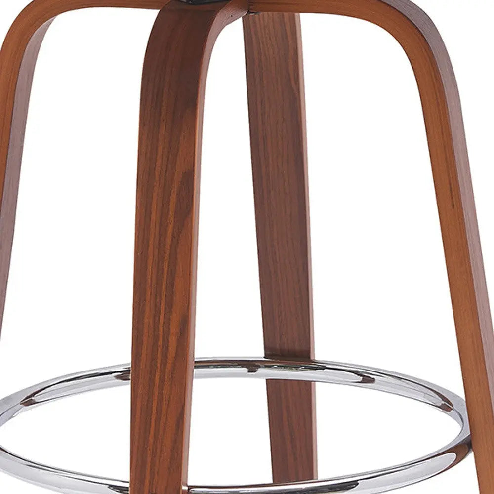 30" Cream And Wood Brown Faux Leather Swivel Low Back Bar Height Bar Chair Homeroots Living Room
