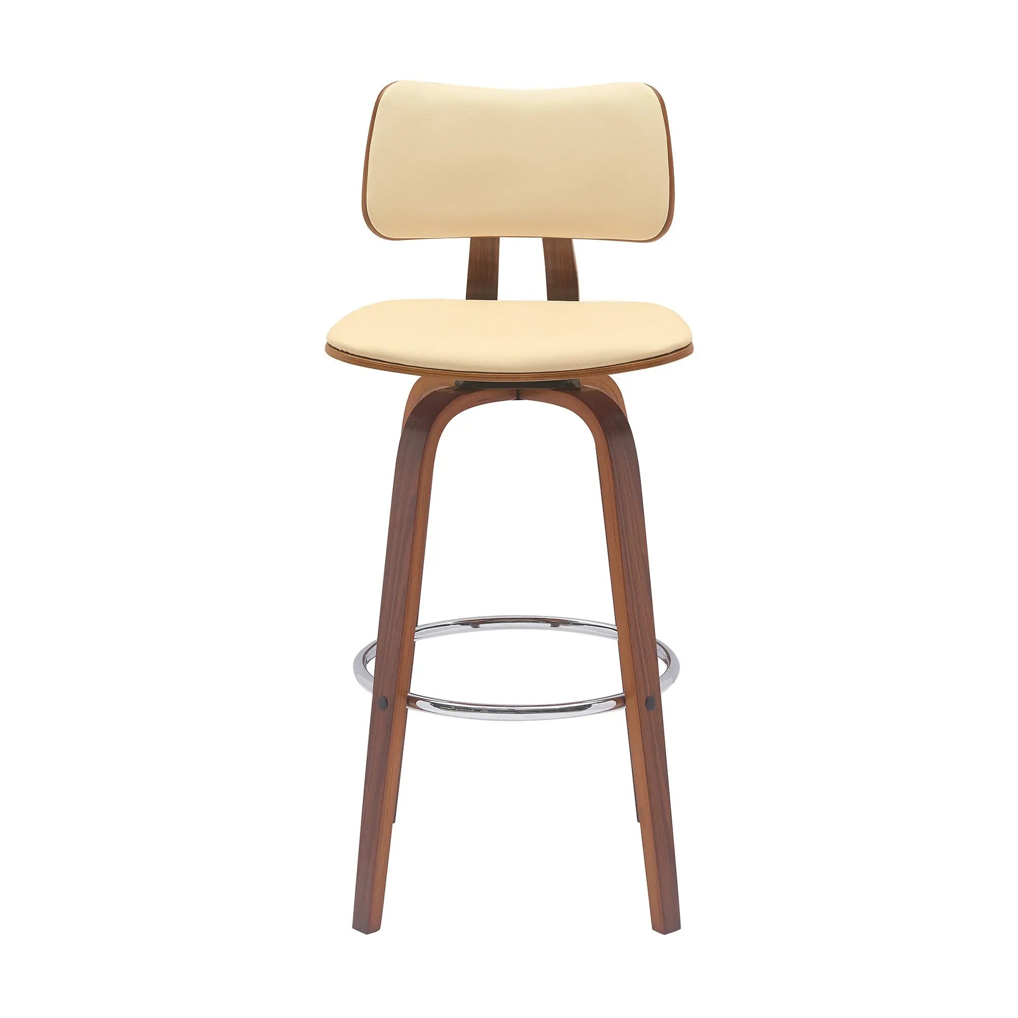 30" Cream And Wood Brown Faux Leather Swivel Low Back Bar Height Bar Chair Homeroots Living Room