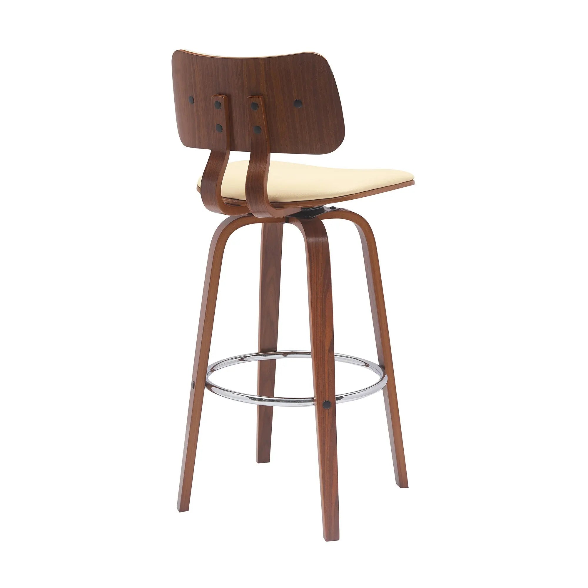 30" Cream And Wood Brown Faux Leather Swivel Low Back Bar Height Bar Chair Homeroots Living Room