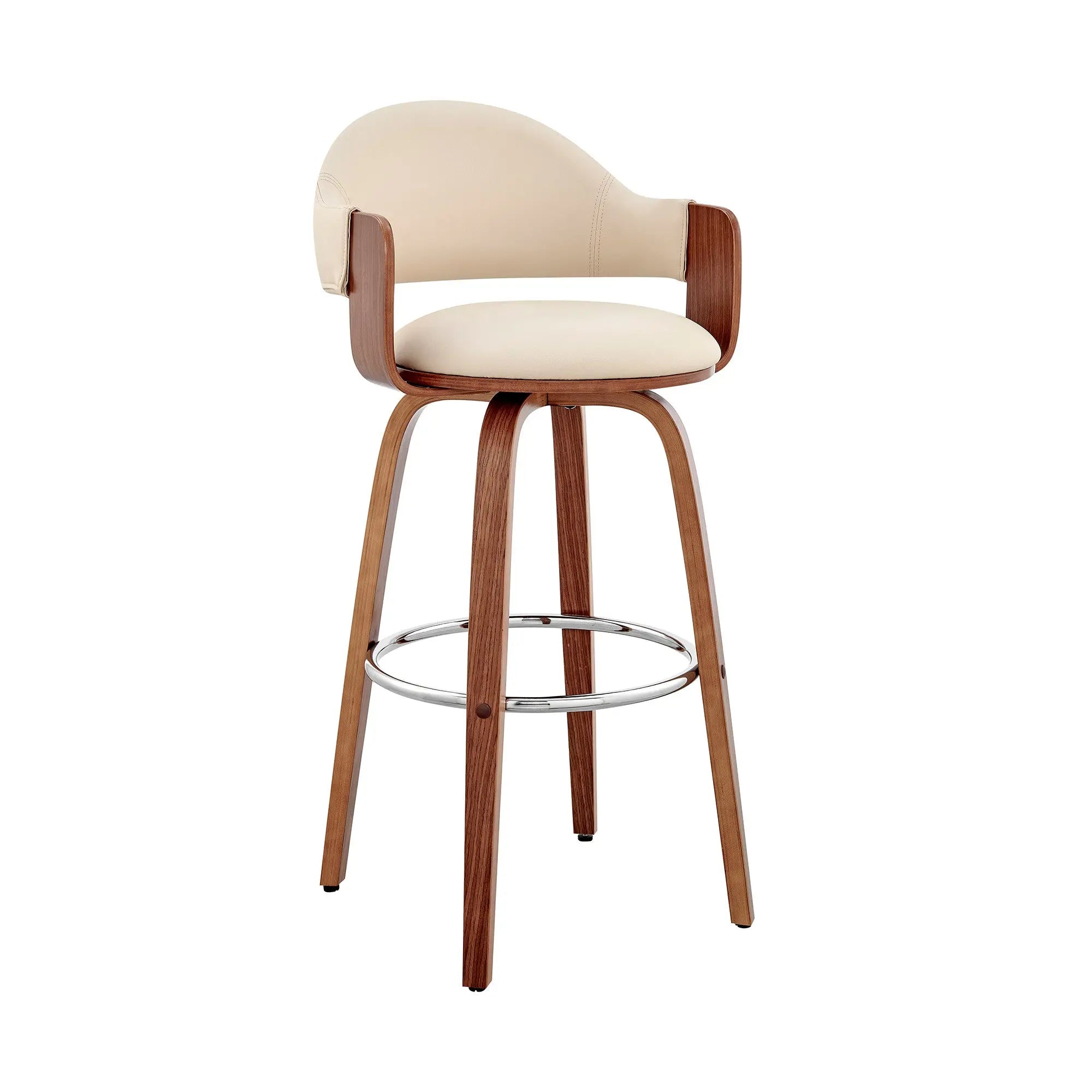 30" Cream and Brown Fabric Low Back Bar Height Swivel Bar Chair Homeroots Living Room
